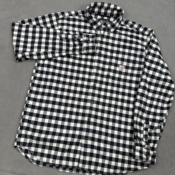 Carhartt Rugged Flex Flannel Shirt Men's XL‎ Tall White Black Plaid Relaxed Fit - Picture 1 of 10